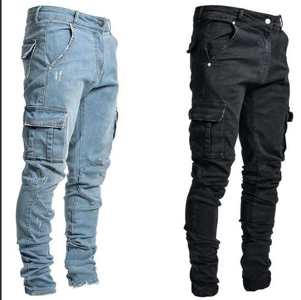 2026 Euro-americano transfronteiriço novo jeans masculino bolso lateral pequeno pé apertado jeans