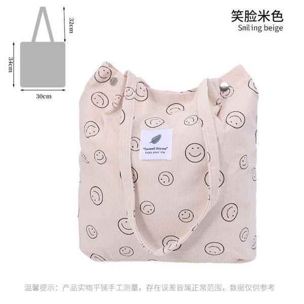 ins风简约灯芯绒帆布包双肩带帆布袋旅行外出收纳包女包单肩包
