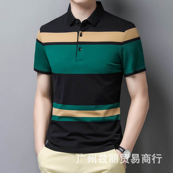 Papai vestido de alta qualidade T-shirt homem mais velho relaxação faixa curta pulseira T-shirt homem de verão polo camisa