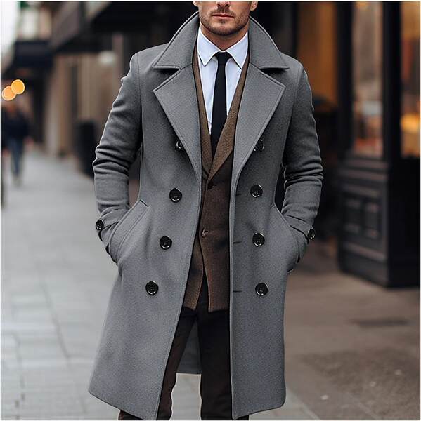 Casaco masculino longo de lã