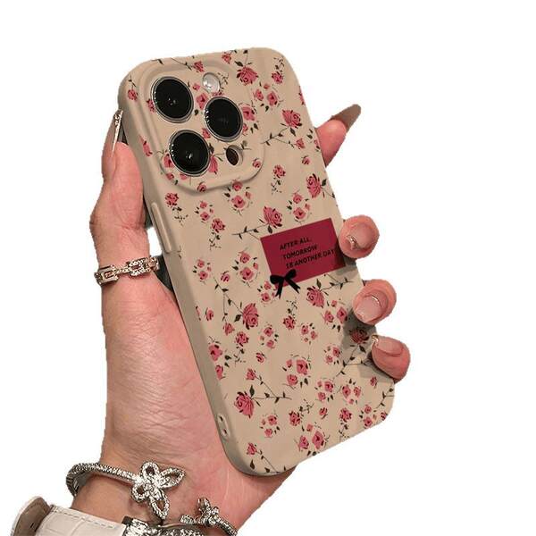 Capa iPhone 17 Pro Max etiqueta inglês rosa, compatível com Apple 16 Pro Max, textura enrugada, fosca