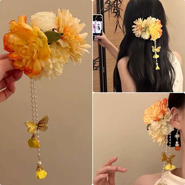 Penteado com Flor e Contas Rosa