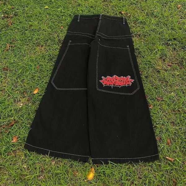 Transfronteiras JNCO Y2K Loose jeans masculino padrão hip-hop rua home homem calças largas