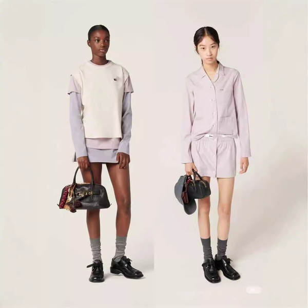 2024 outono novo modelo sul-óleo miu letra carimbada de liderança de pulseira sobre a camisa T-shirt três peças de roupa feminina