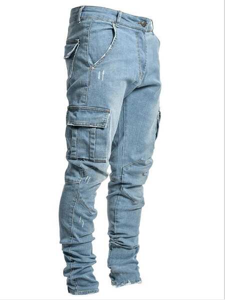 2026 Euro-americano transfronteiriço novo jeans masculino bolso lateral pequeno pé apertado jeans