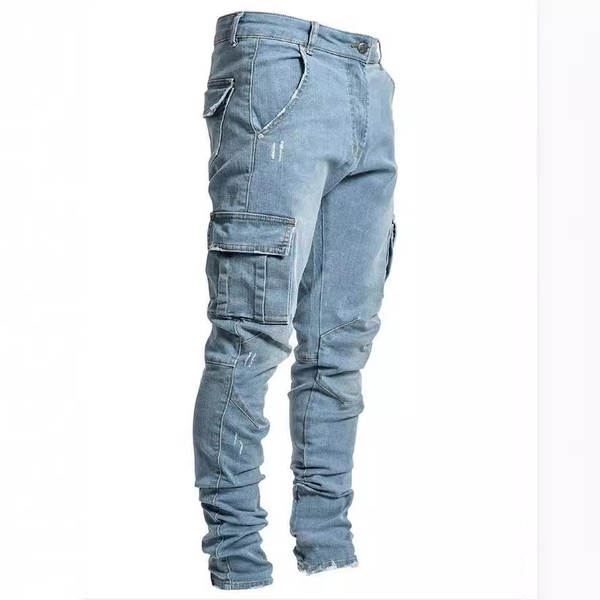 2026 Euro-americano transfronteiriço novo jeans masculino bolso lateral pequeno pé apertado jeans