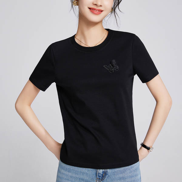 T-Shirt de borboleta gêmeo 2026 novo casaco curto de verão de algodão 1688