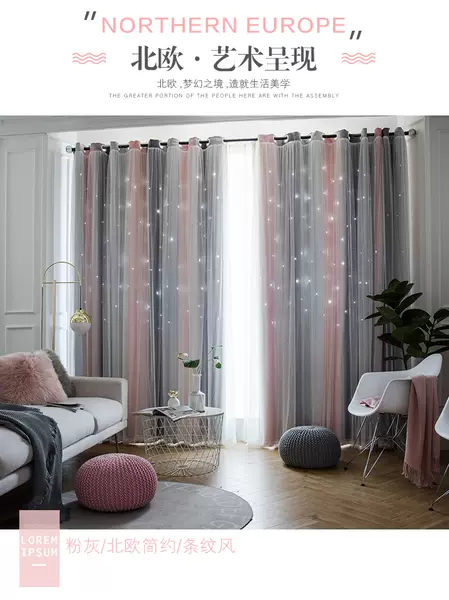 Morandy gradual estrela estrela cortinas tremer rede princesa vermelha cortinas duplas cortinas quarto cortinas